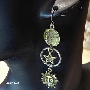 Trending Sun Moon Star Face Dangle Earrings Greek Mythology NWT Boho Earrings